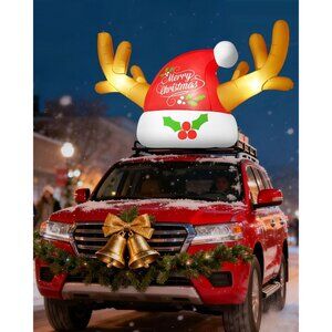 ⚡8.5FT Christmas Inflatable Santa Hat Reindeer Antler Car Outdoor Decoration